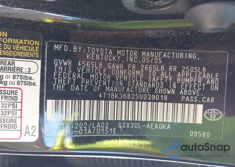 2005 Toyota Avalon Xls из США, поврежденный, VIN 4T1BK36B25U039018